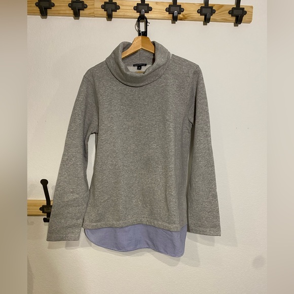 J. Crew Merchantile Gray Cowl Neck Sweatshirt w/ Sewn In Shirt Tail (Medium) - Picture 2 of 5